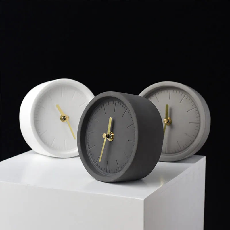 Round Silent Concrete Desk Clock