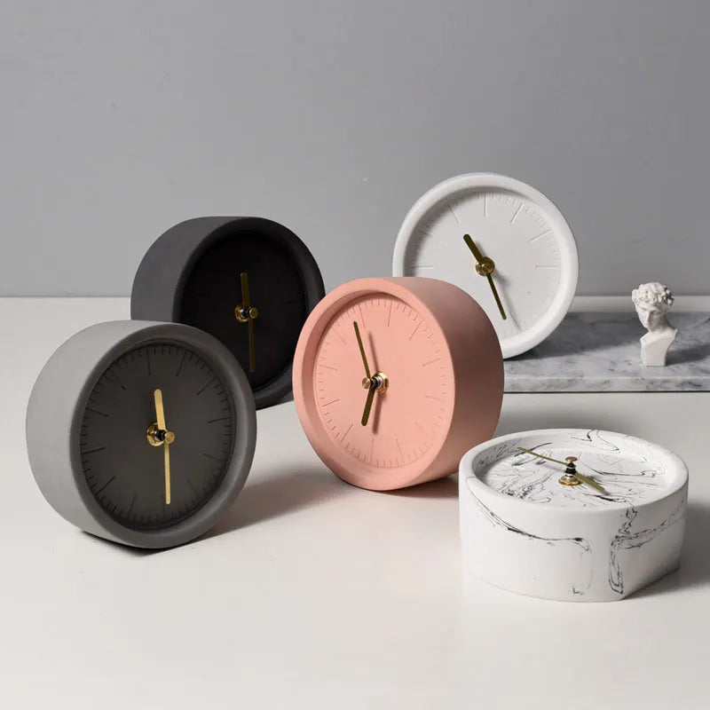 Round Silent Concrete Desk Clock