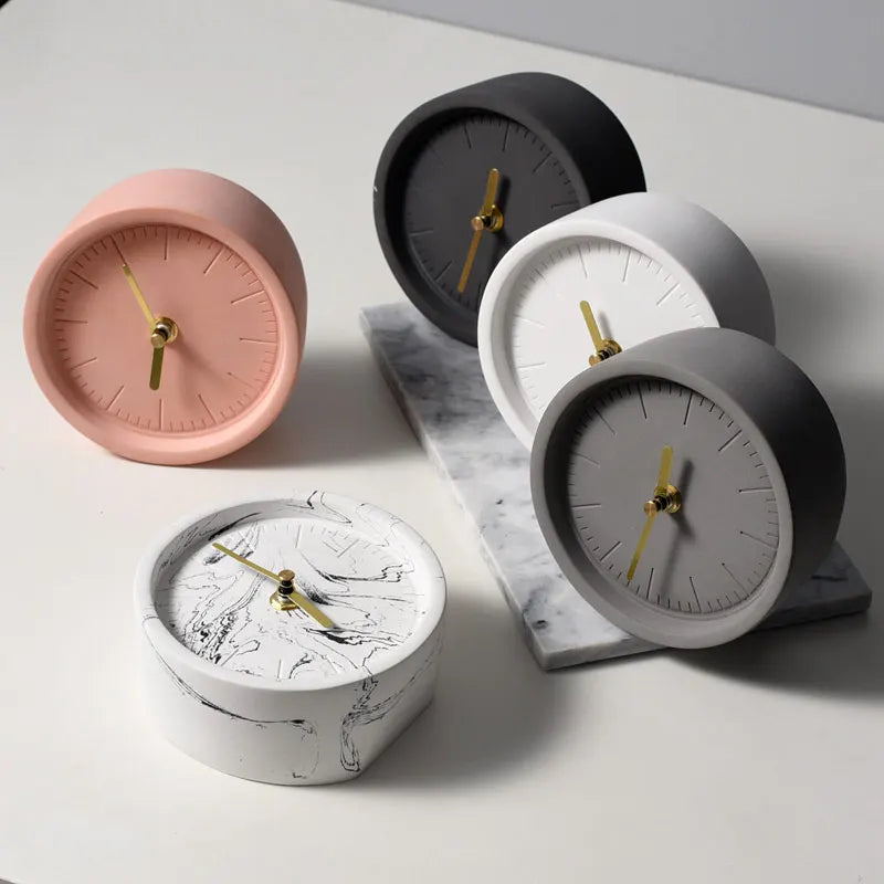 Round Silent Concrete Desk Clock