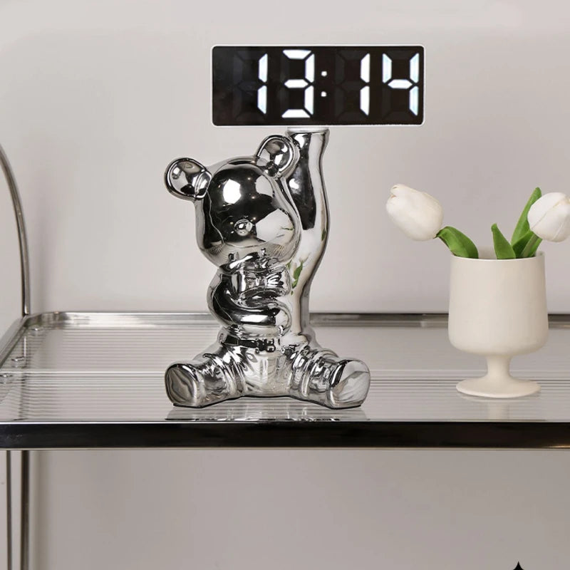 Sculpture with Digital Clock- Golden