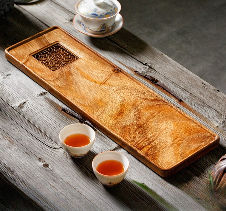 Walnut tea tray copper pad rectangular dining table plate storage tray hotel tea tray accessories saucer wooden tray