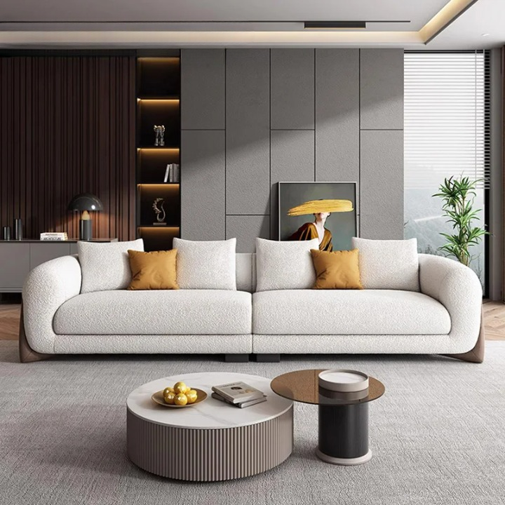 Fabric Sofa Italian Minimalist | Solid Wood Lamb's Wool Sofa