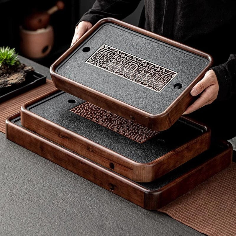 Serving Wooden Tea Tray Luxury Decorative Ceremony Office Tea Tray Pot Drip Chinese Drainage Long Saucer Bandejas Home Products
