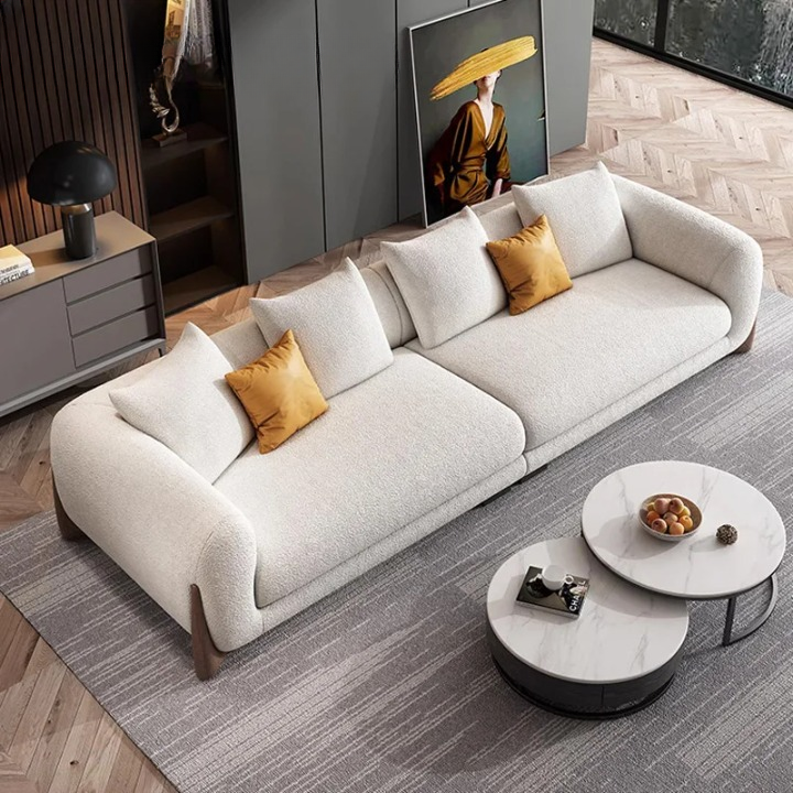 Fabric Sofa Italian Minimalist | Solid Wood Lamb's Wool Sofa