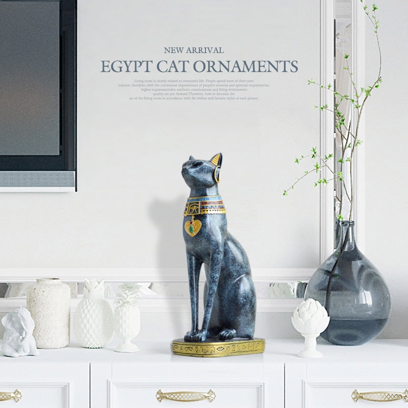 Egyptian Cat Goddess Statue | Vintage Resin Cat Figurine