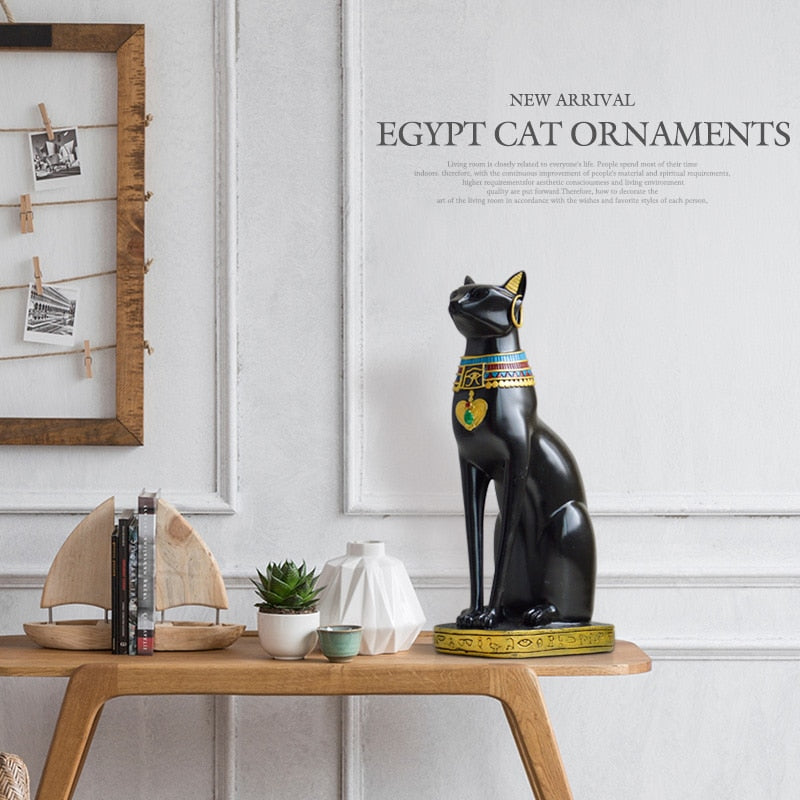 Egyptian Cat Goddess Statue | Vintage Resin Cat Figurine
