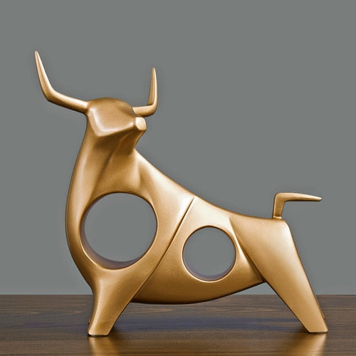 Modern Bull Sculptures | Gold and Silver Resin Animal Figurines for Home Décor