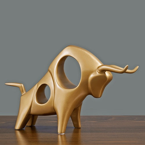 Modern Bull Sculptures | Gold and Silver Resin Animal Figurines for Home Décor