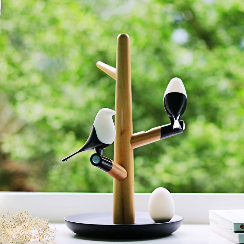 Bird Night Light | Wooden LED Lamp with Detachable Birds