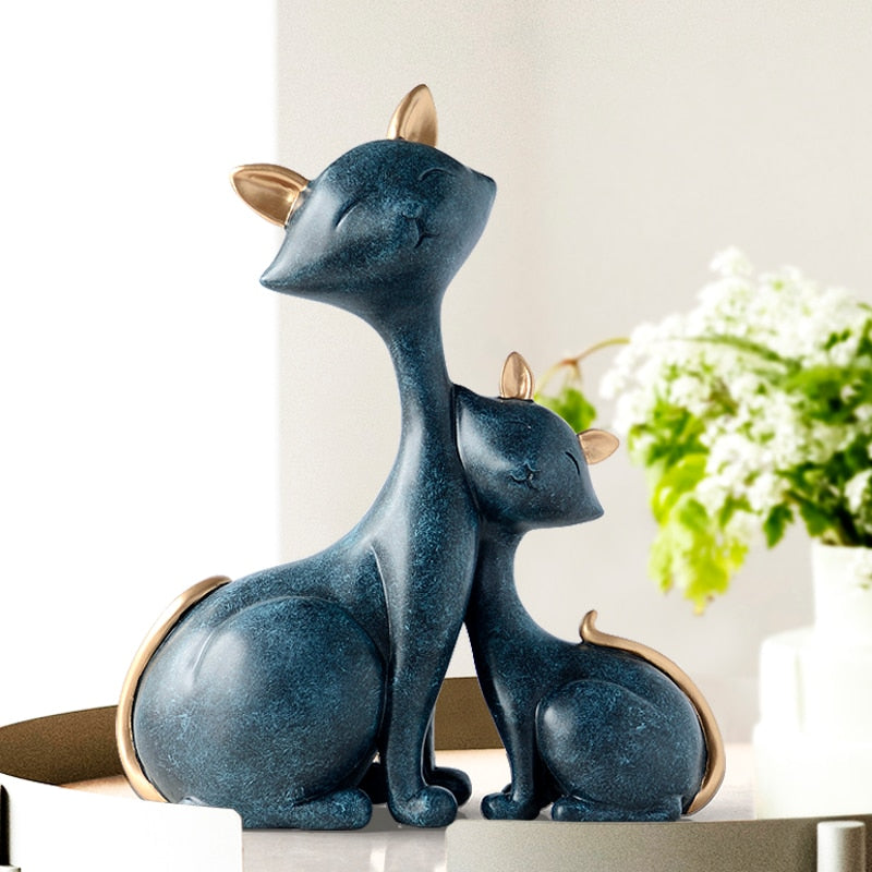 Elegant Cat Family Figurine | Resin Home Decor Sculpture