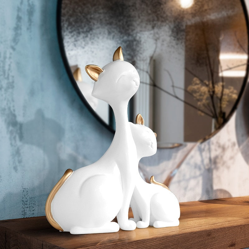 Elegant Cat Family Figurine | Resin Home Decor Sculpture