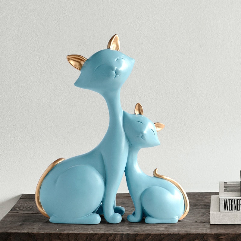 Elegant Cat Family Figurine | Resin Home Decor Sculpture