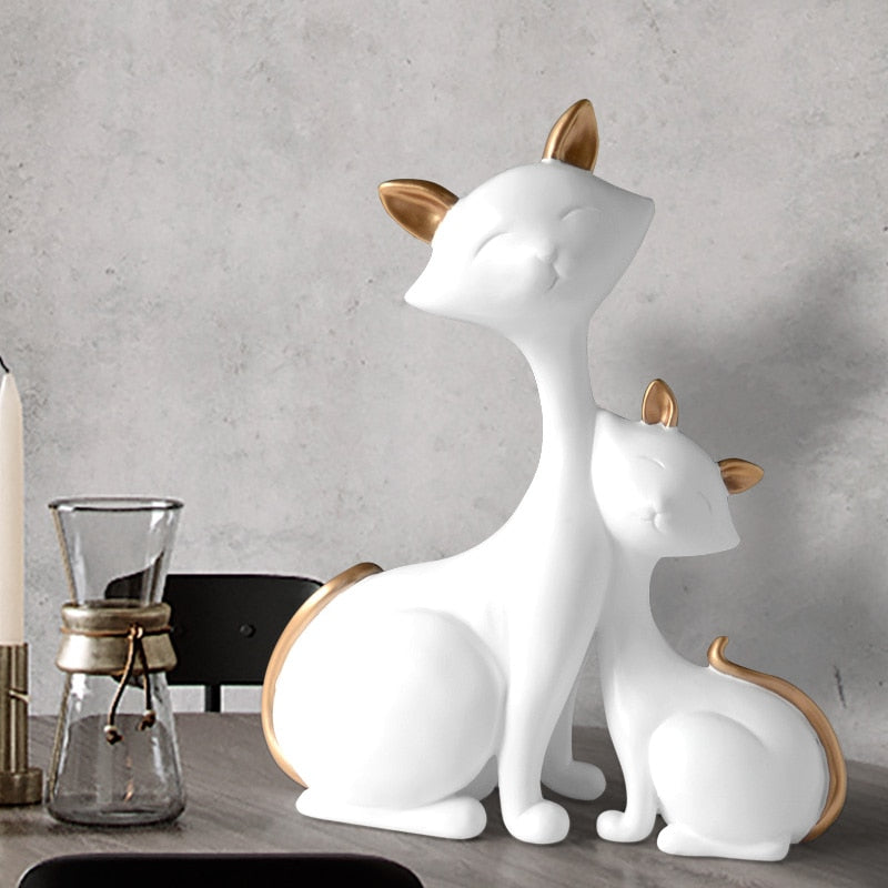 Elegant Cat Family Figurine | Resin Home Decor Sculpture