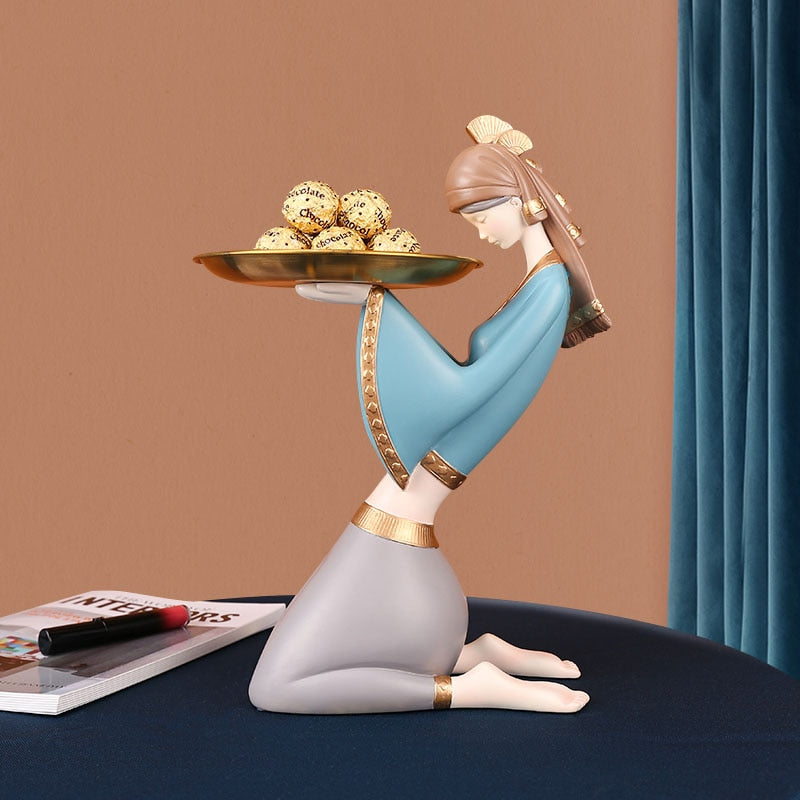 Light Luxury Resin Tray | Girl Sculpture Ornament Decor