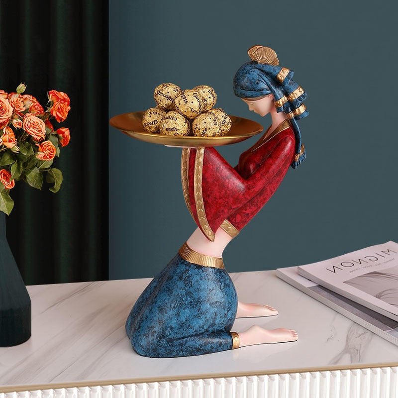 Light Luxury Resin Tray | Girl Sculpture Ornament Decor