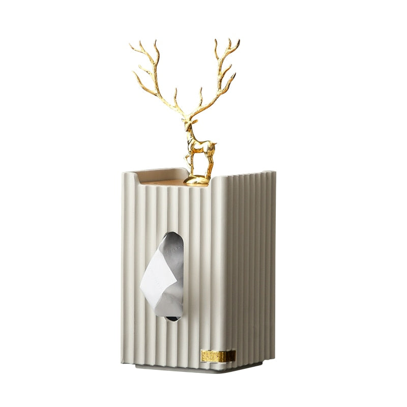 Golden Deer Tissue Box | Resin Stripes Rectangular Tissue Box