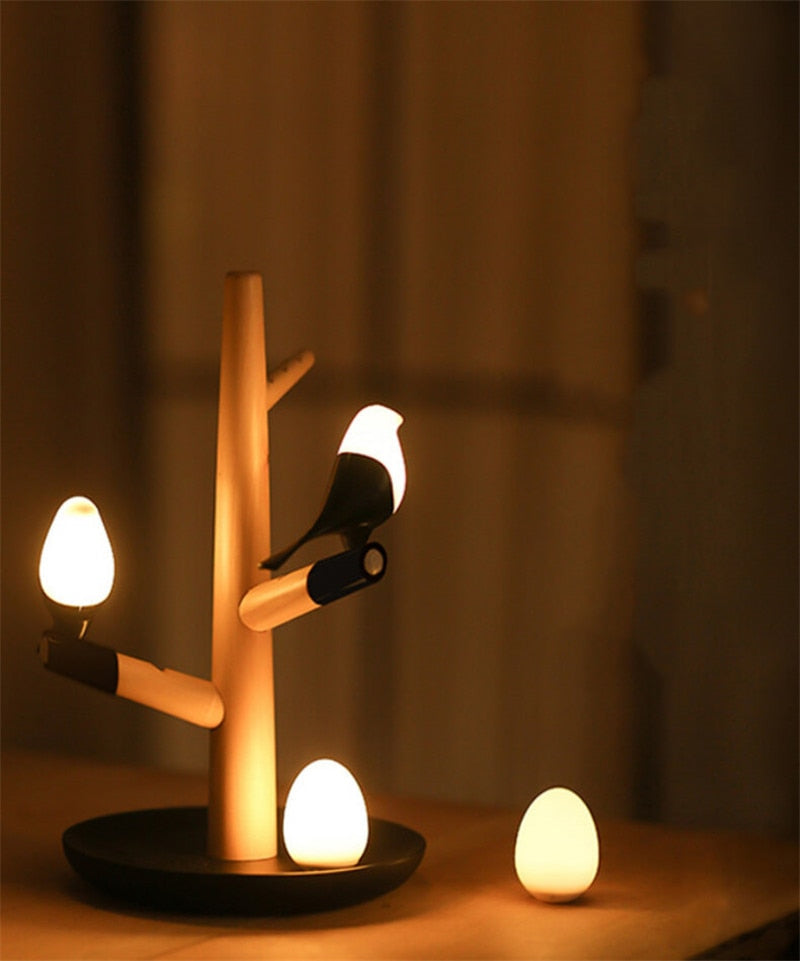 Wooden LED Lamp with Detachable Birds