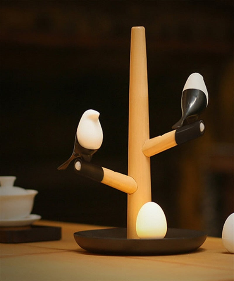 Wooden LED Lamp with Detachable Birds