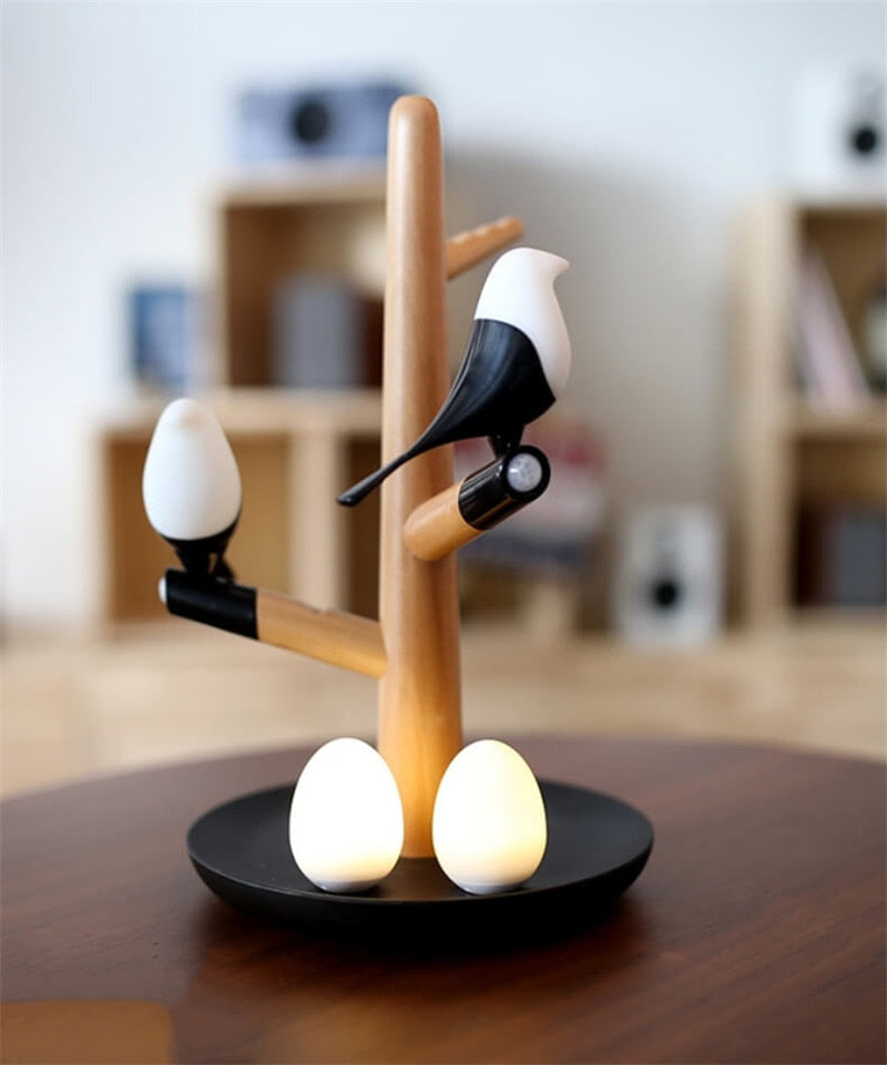 Wooden LED Lamp with Detachable Birds