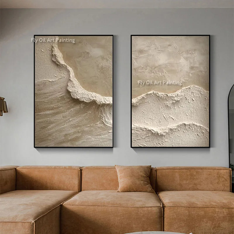 White Ocean Wave Art | Textured Beach Painting