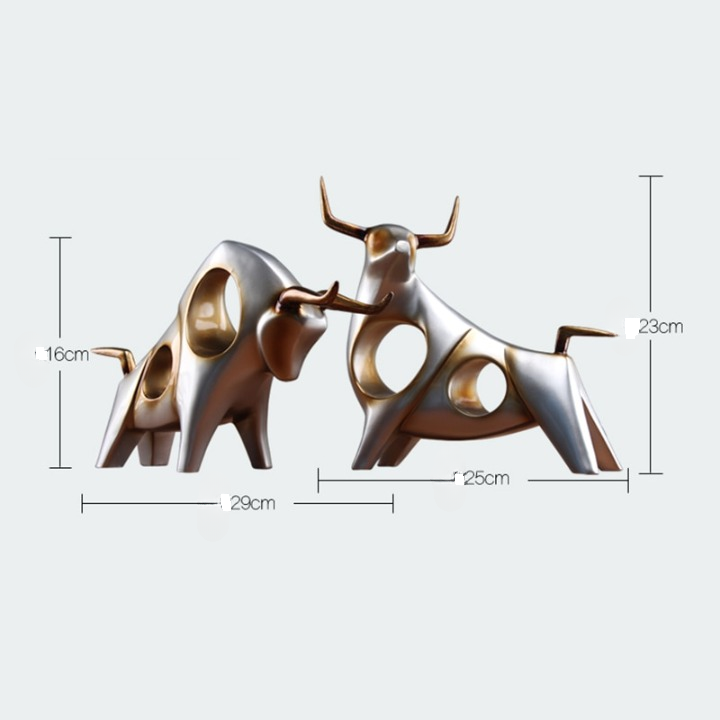 Modern Bull Sculptures | Gold and Silver Resin Animal Figurines for Home Décor