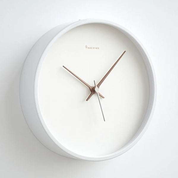 White Wall Clock with Wood Grain Hands 