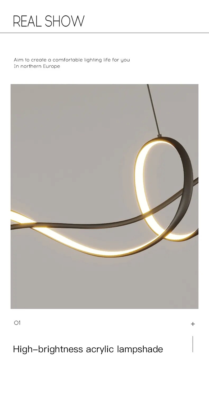 Modern LED Pendant Lamp | Black Curve Chandelier