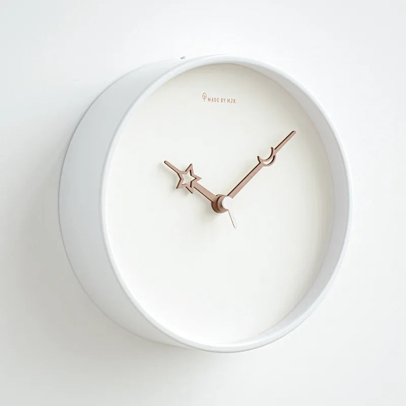 White Wall Clock with Wood Grain Hands 