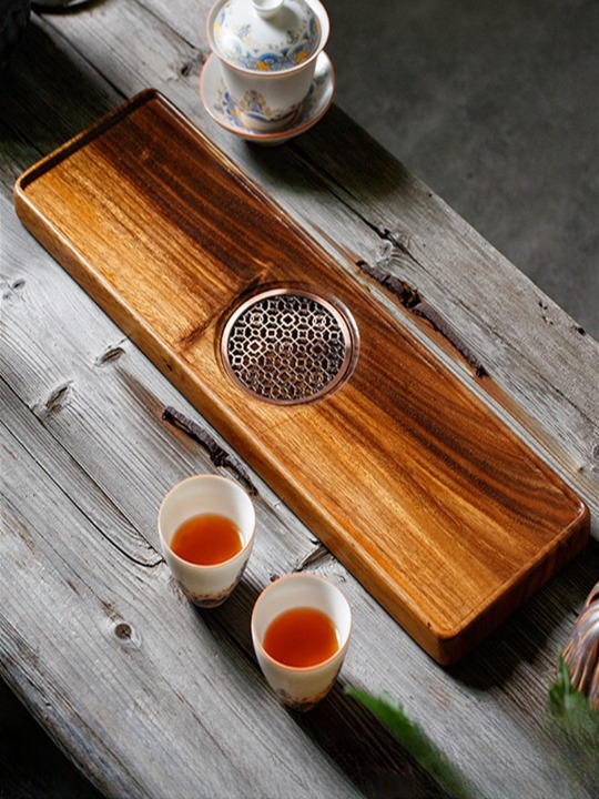 Walnut tea tray copper pad rectangular dining table plate storage tray hotel tea tray accessories saucer wooden tray