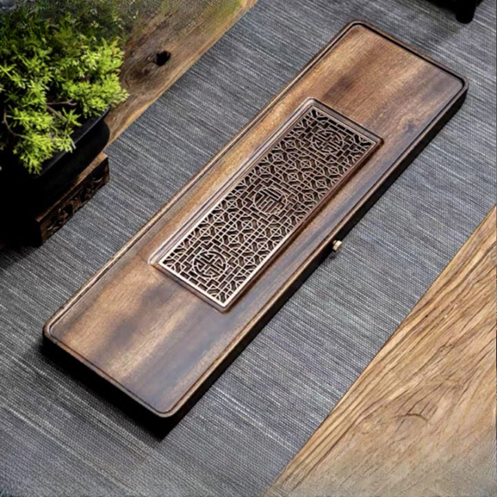 Walnut tea tray copper pad rectangular dining table plate storage tray hotel tea tray accessories saucer wooden tray
