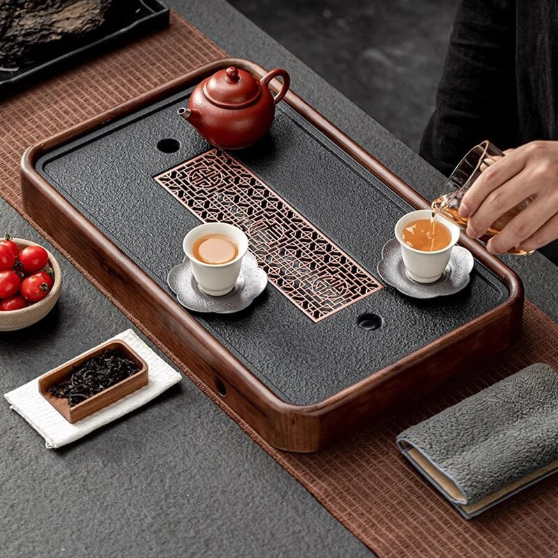 Serving Wooden Tea Tray Luxury Decorative Ceremony Office Tea Tray Pot Drip Chinese Drainage Long Saucer Bandejas Home Products