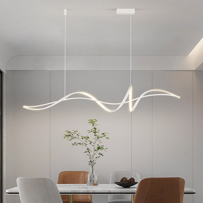 Modern Minimalism LED Pendant Lamp For Dining Room Kitchen Bar Living Room Bedroom Black Curve Chandelier Design Hanging Light