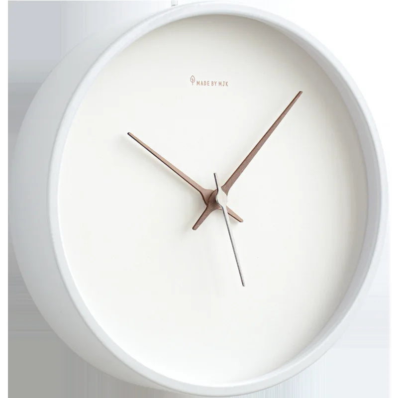 White Wall Clock with Wood Grain Hands 