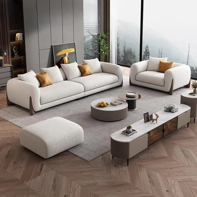 Fabric Sofa Italian Minimalist | Solid Wood Lamb's Wool Sofa
