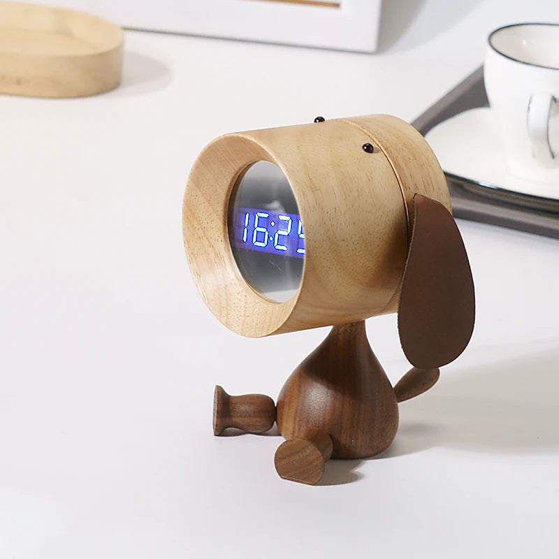 Solid Wood Puppy Alarm Clock