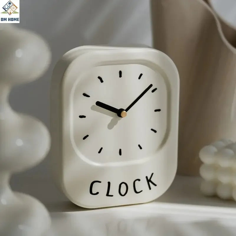 Korean Style Wall Clock Desk Cream White Iron Clock Wall Decoration for Bedside Table Living Room Home Desk Docor Room Decor