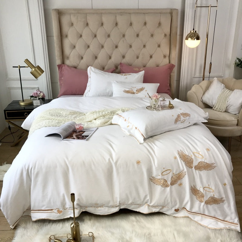 White bed cushions