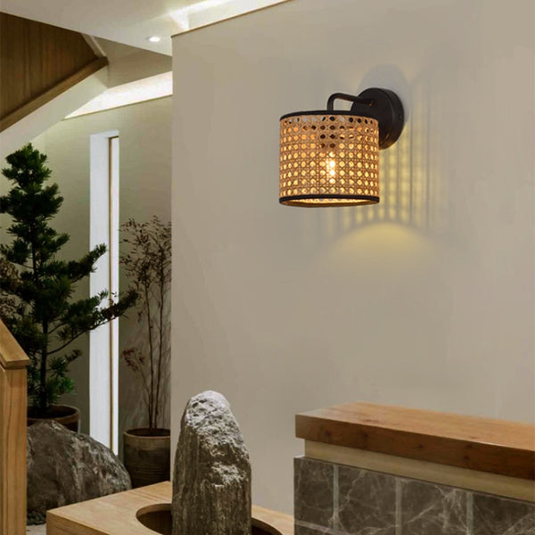 Rattan wall lamp