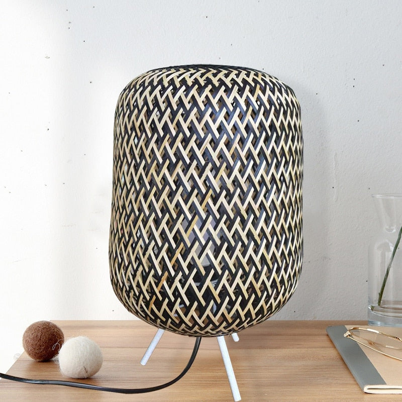 small rattan table lamp